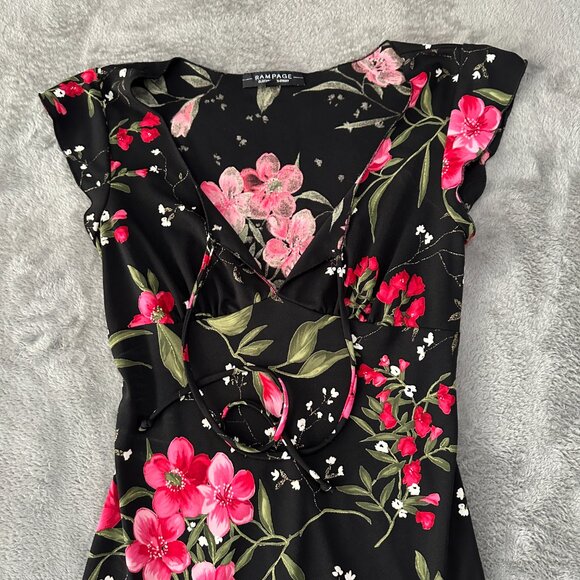 Vintage Rampage 90s Y2K Black Floral Slip Dress SMALL Whimsigoth Dark Romantic - Picture 2 of 7